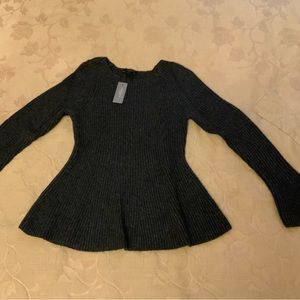 Ann Taylor Bell Sleeve Peplum Sweater Pepper Grey Small Merino Wool Alpaca Nylon